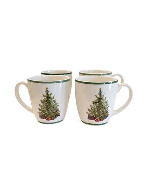 Set of 4 Christmas Mugs Christmas Tree Christopher Radko Holiday Celebration 5"H